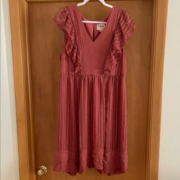 Anthropologie HOLDING HORSES Boho Dress in Rose size XL lace ruffles - Picture 2 of 11